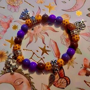 Purple and Orange Beaded Charm Bracelet
